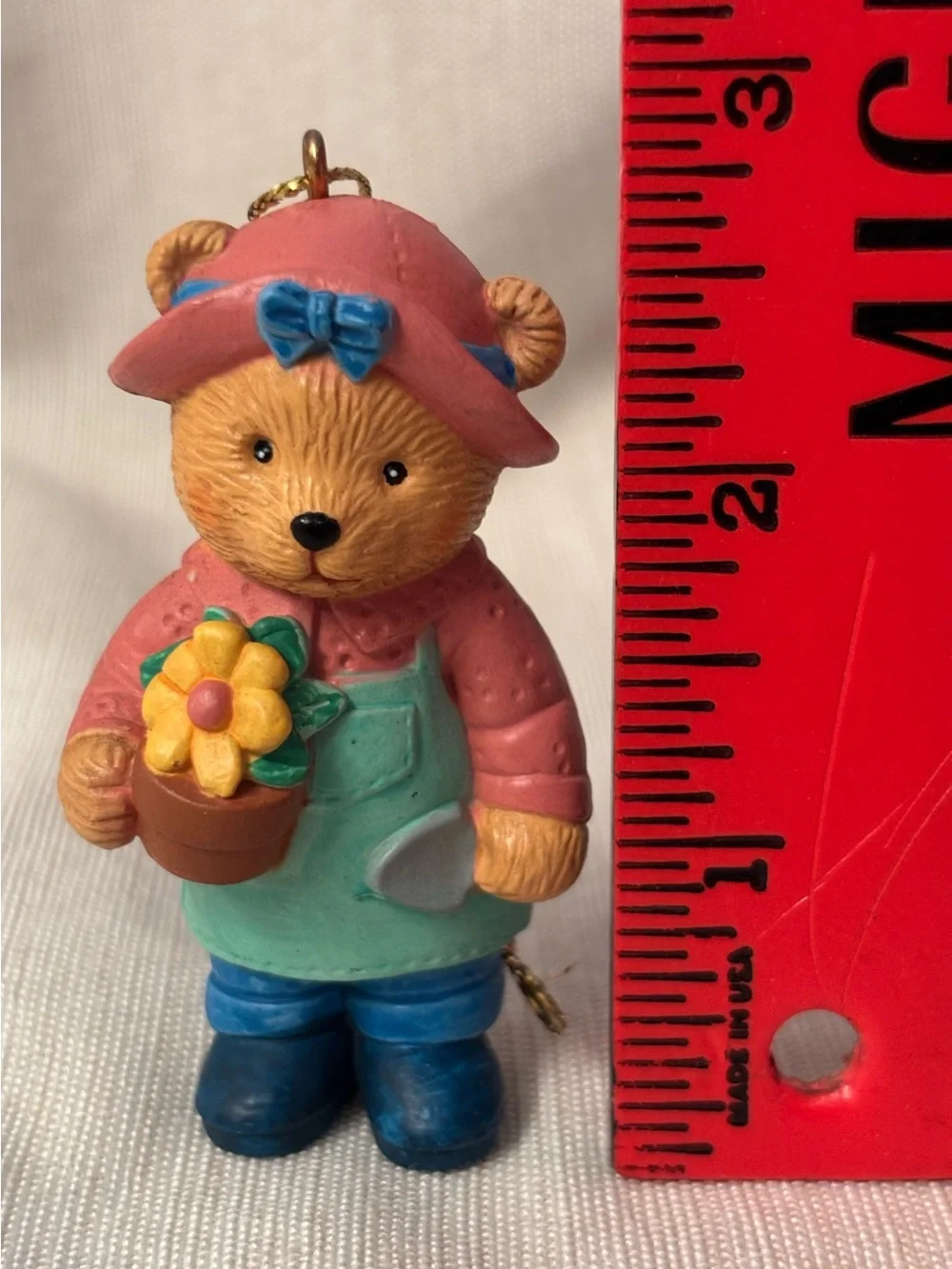 Miniature Gardener Bear Ornament.